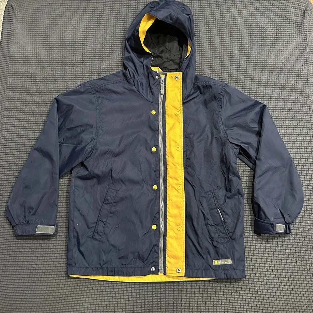 GAP Kids Large (10–12) Navy Hooded Windbreaker Jacket Yellow Lining - Picture 6 of 8